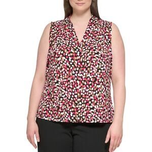 CALVIN KLEIN Printed V-Neck Sleeveless Colorful Knit Top Size 3X